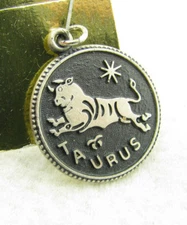 Vintage JMF "TAURUS" Zodiac Horoscope Sterling Silver Pendant Bracelet Charm NOS