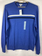 Old Navy Mens Sweater Lightweight LS Blue w/Stripes Cotton Poly Knit Sz XL New
