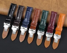 Leather Watch Band Deployment Clasp Crocodile Watch Band Men Quick Release