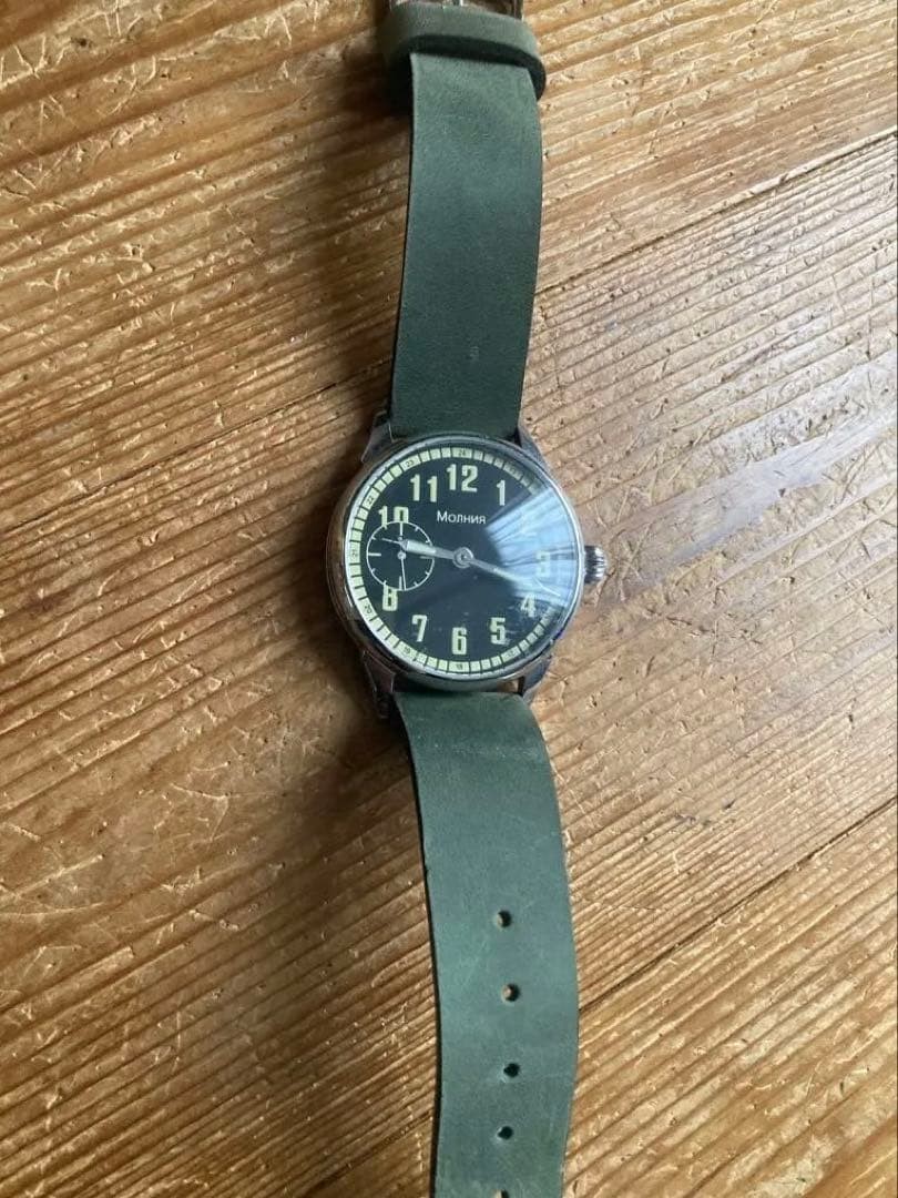 Molniya Manual Wind Watch Black Dial Leather Strap Used image 2