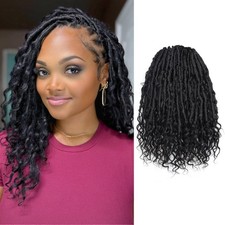 Boho Human Hair Locs - 16 Inch 8 Packs Natural Black Handmade Pre-Looped Croc...