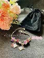 NEW Sanrio Bracelet Rhinestone Beaded Charm KUROMI Purple Bracelet with Bag