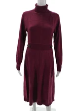 Derek Lam Womens Knit Turtleneck Gold Tone Hook Detail Maxi Dress Purple Size S