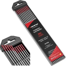 ARCCAPTAIN TIG Welding Tungsten Electrode 10-Pack 1/16"x 7"(Red - 2% Thoriated, 