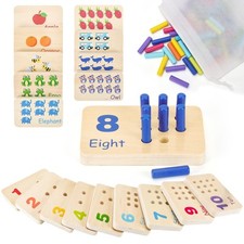 Wooden Montessori Number Blocks for Toddlers, Counting Peg Board for Kids Age...