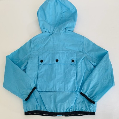 Burberry Jacket Unisex Kids 6Y Turquoise Blue Lightweight Rain Windbreaker Hood - Picture 2 of 12
