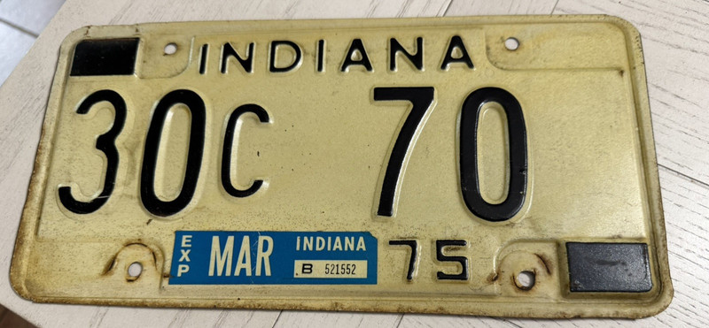 Vintage 1975 Indiana License Plate 30C 70 White Black Auto Tag Collectible