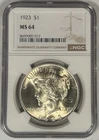 1923 Peace Silver $1 Dollar Coin NGC MS 64