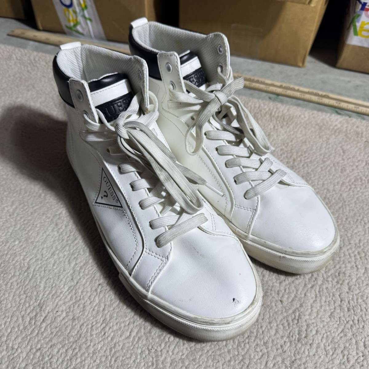 Guess Shoes Mens 9 US Macron-R White Black Faux Leather High Top 
