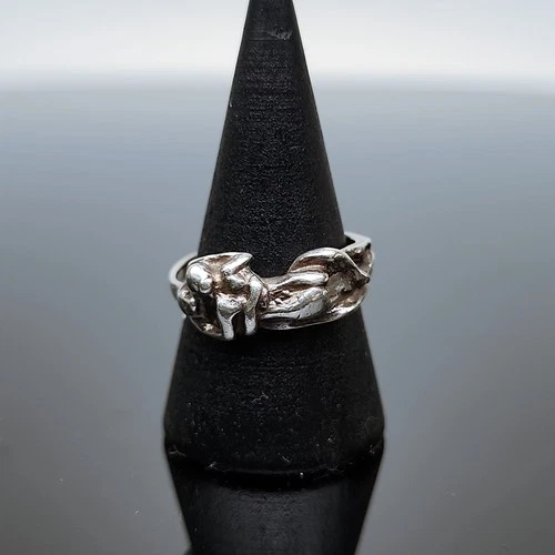 Sterling 925 Silver Ring Vintage 60s Nude Lovers Embracing Couple Handmade
