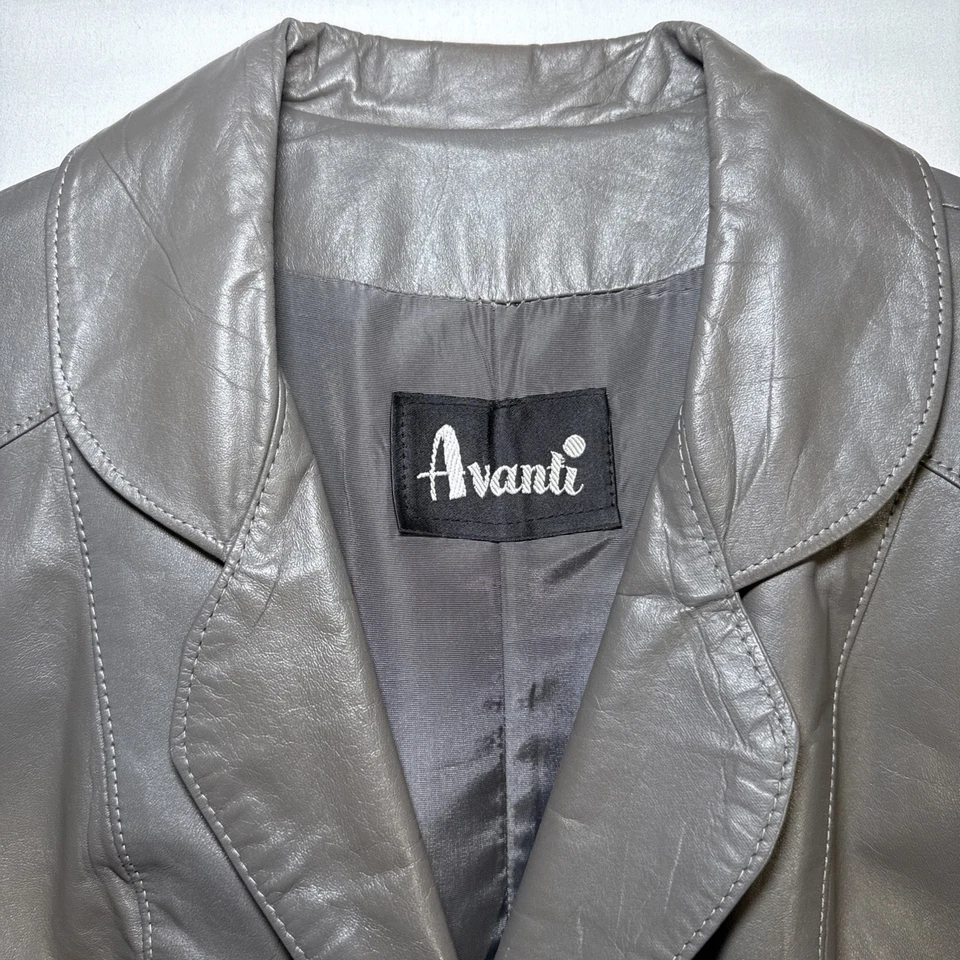 VTG Avanti Long Duster Gray Leather Trench Coat Womens 10 Belted 80s 90s EUC - Image 2 of 4