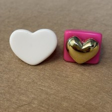 2 Heart Rings Kandi Candy, Pink Gold White, Rave Kidcore, Ring Size 7 - 7.5, New