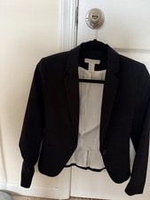 H M Women's Black Blazer Size 2 Single-Breasted One-Button Long Sleeve