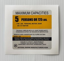 Ranger Boats Z20 Capacity Plate Sticker - Replacement Decal - Same Day Shipping