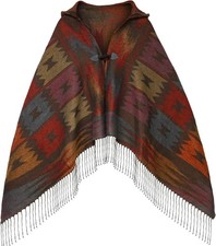 Uyuni Women's Bohemian Casual Shawl Fringe Poncho Cashmere Loose Vintage Patter