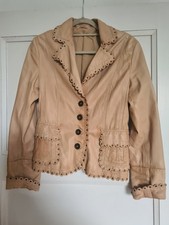 Lederjacke Damen Gr. 40 Lammnappa beige/sand von clan mit Nieten
