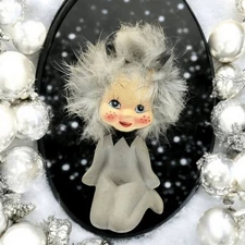 Vintage Norleans Moon Girl Alien Figurine Gray Hair Jeweled Antennas Japan 1960s