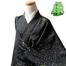 Kaerutei Kimono Small Botanic Synthetic Black Washable Japan
