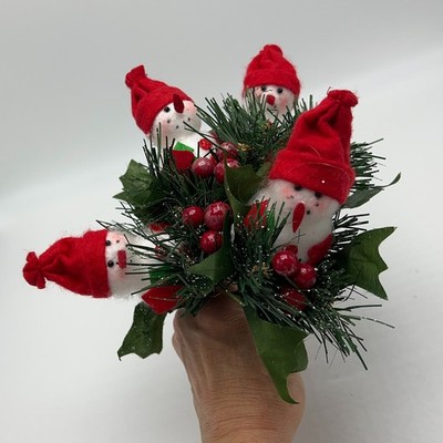 Snowman with Red Hat and Greenery floral picks 4 ct
