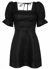 NWT Reformation Evianna in Black Linen Lace Trim Tie Back Mini Dress 10 $248