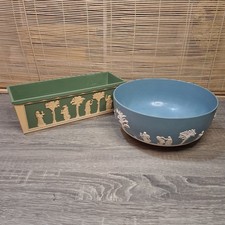 Vintage Wedgewood Style Plastic Dialene Better Maid Green Blue & Cream Planters
