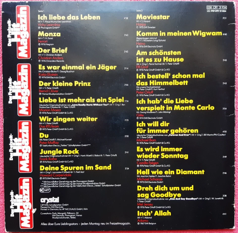 Das Freizeithitmagazin LP Vinyl Ferrari / Maffay / Ebstein / Harpo / Heino uvm - Bild 2 von 2