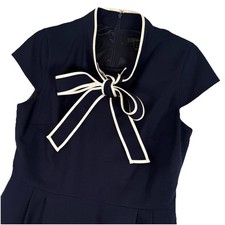 J Crew Blythe Dress Womens 10 Navy Blue Wool Tie Neck Crepe Professional Office