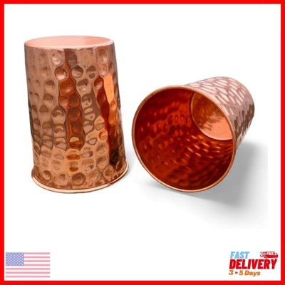 Set of 2 Hammmered Pure Copper Cups for Drinking Water Glasses Tumblers Glass