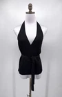 BCBGMAXAZRIA Vintage Womens Black Halter Tie Waist Sleeveless Wrap Top Sz M
