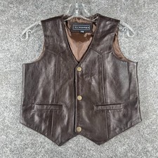 Roper Western Vest Boys XL 12 Brown Leather V-Neck Classic Three Snap Closure