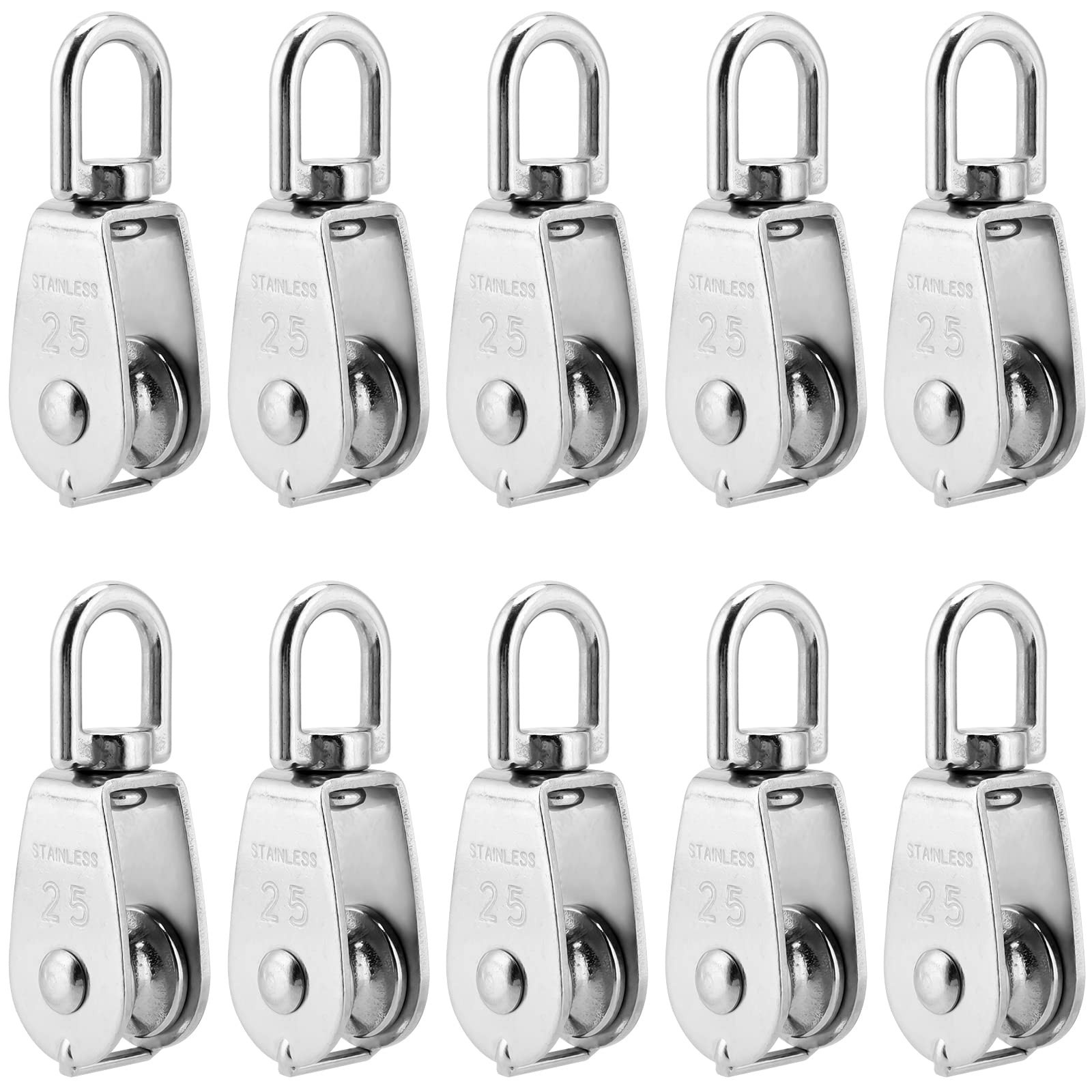 10 PCS M25 Double Single Pulley Block, 304 Stainless Steel Swivel Pulley Bloc...