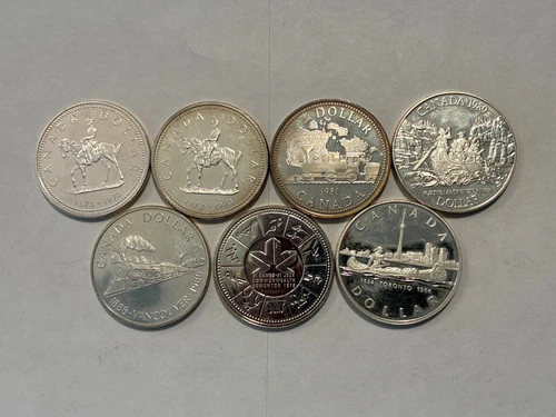 7 Canadian Commemorative Silver Dollars 50%