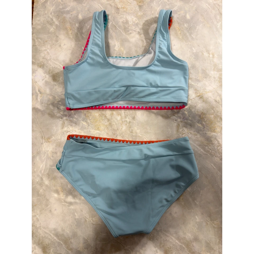 Conjunto de traje de baño bikini de dos piezas para niñas azul con ribete XL 10-11 años Foto 4 de 4