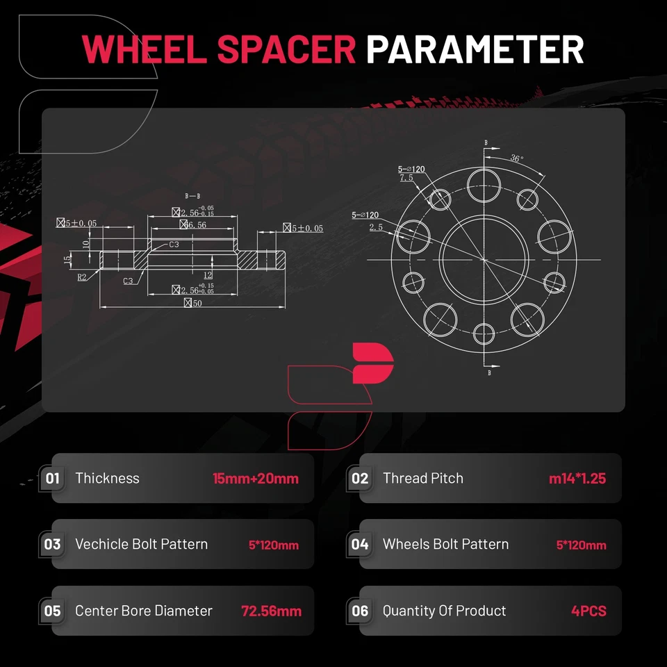 15mm & 20mm 5x120 Hubcentric Wheel Spacers 14X1.25 72.56 CB For BMW M3 M4 M5 M6 - Imagem 4 de 4