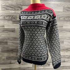JONES NEW YORK Vintage White/Red/Black Lambs Wool Sweater Women's Size Medium