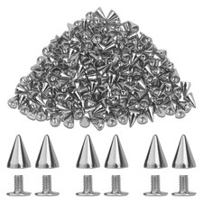 100 Pairs Cone Spikes Screwback Studs,Metal Bullet Spikes, 7x10mm Silver