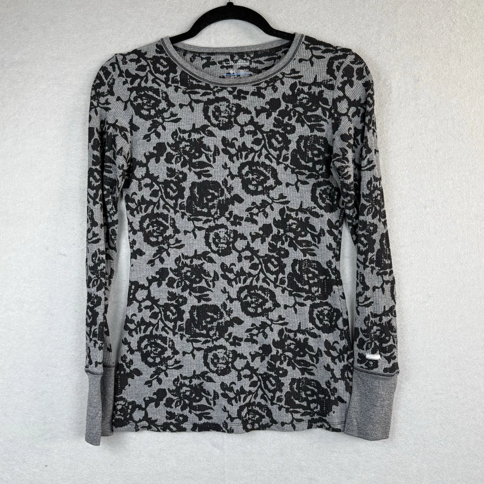 Columbia Omni-Wick Thermal Top Womens Small Grey Black Floral Rose Base Layer