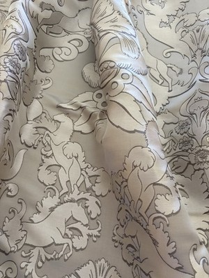 O & L/MATTHEW WILLIAMSON ''PEGASUS'' Winged Horses-platinum-silk mix-$480-54''x90''L