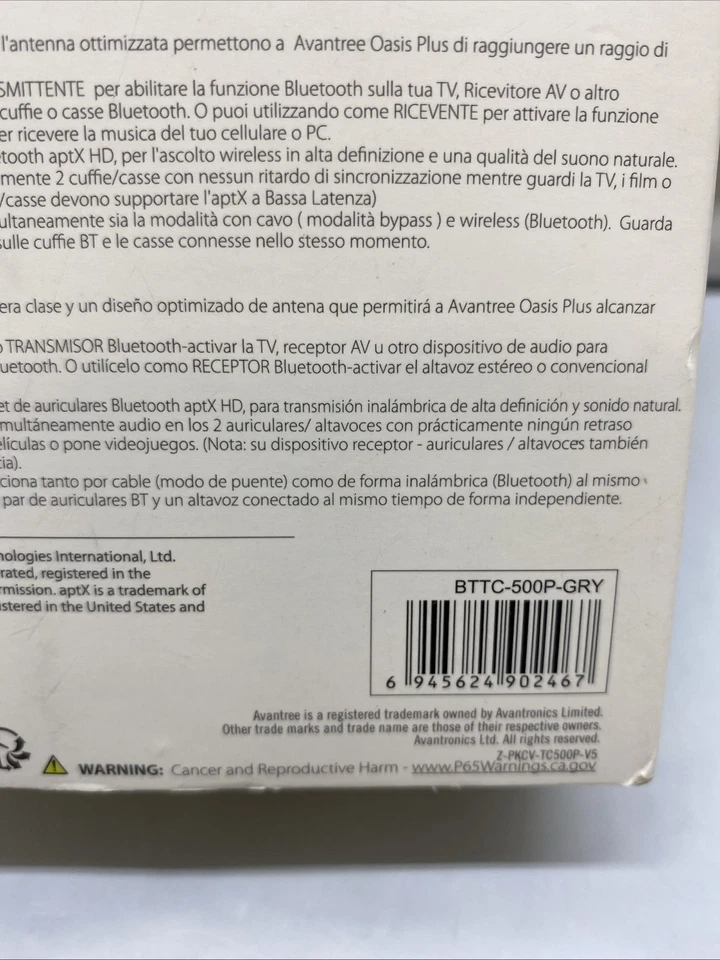 New Avantree Oasis Plus Bluetooth Transmitter Receiver BTTC-500P-GRY - Image 4 of 4