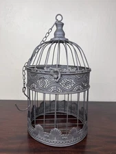 Vintage Victorian Style Metal Bird Cage Floral Decorative Hanging Basket 13.25"