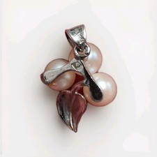 Vintage 925 Sterling Silver Triple Pearl Leaf Pendant Botanical Cluster Necklace