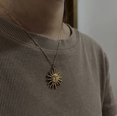 Elegante Collar Cadena Con Dije De Sol Vintage Unisex Mujer Hombre Largo