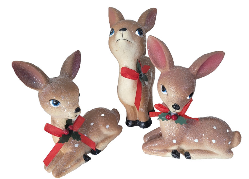 Vintage 3 Pc Holiday Time Ceramic Holiday Christmas Deer Collectable Figurines