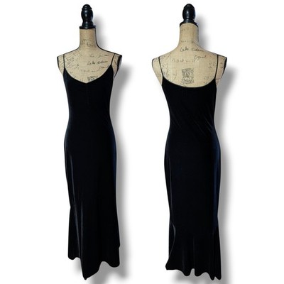 Gothic 90s Y2K Monsoon Velvet Stretch Bias Cut Long Slip Dress UK 8/10 (US 6) 