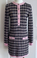 CHANEL 21B PINK BEIGE NAVY BLUE CASHMERE MINI DRESS 36