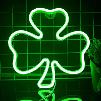 Clover Neon Sign - St. Patrick's Day LED Light for Home and Office Decor