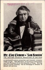 1906 Clay Clement as Sam Houston Play Bill Theatrical Postcard Oshkosh WI