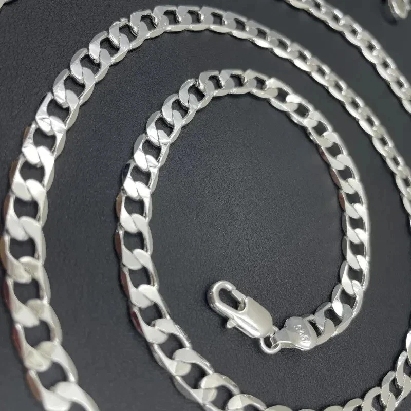 Hot 925 Sterling Solid Silver Sideways Chain Women Men Necklace Jewelry image 4