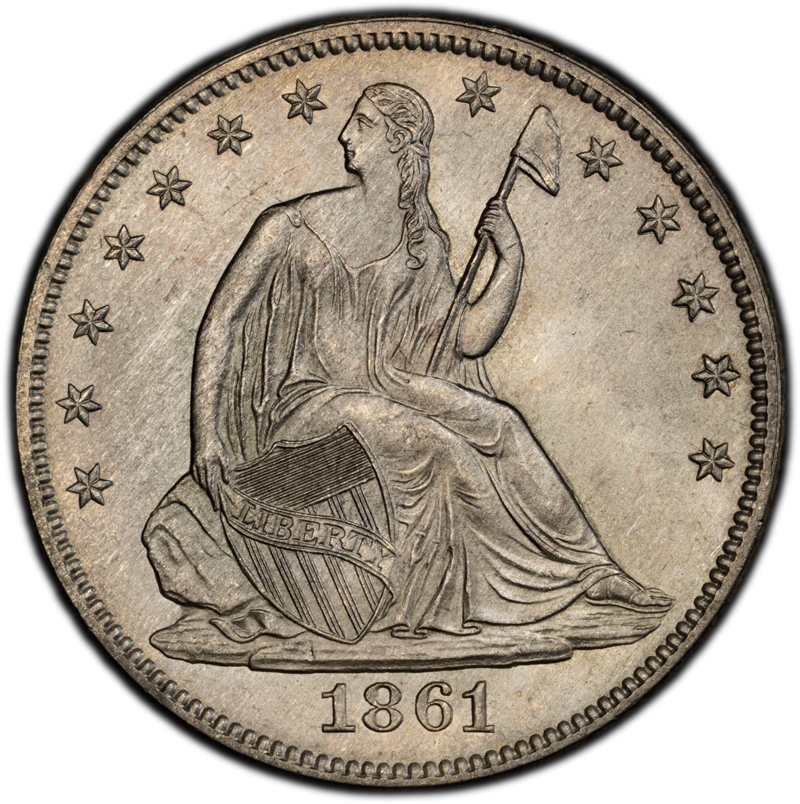 1861 50C Liberty Seated Half Dollar PCGS MS64 (CAC)