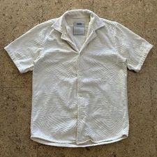 OAS Cream Golconda Cuba Terry Cloth Short Sleeve Button Up Shirt Medium